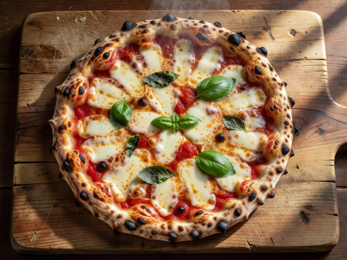 Wood-fired Margherita pizza